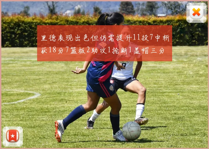 里德表现出色但仍需提升11投7中斩获18分7篮板2助攻1抢断1盖帽三分球命中率待加强
